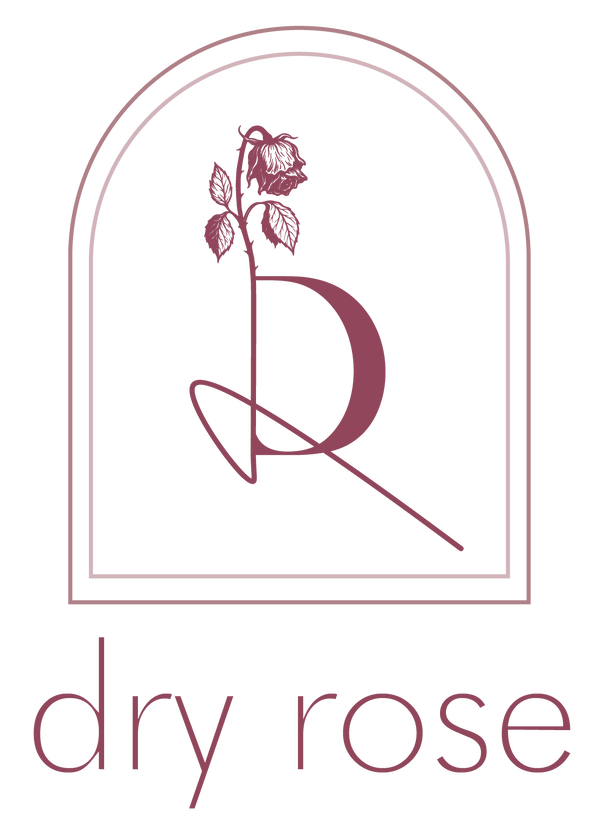 Logo of 'dry rose' with a stylized letter 'D' and a rose on a white background