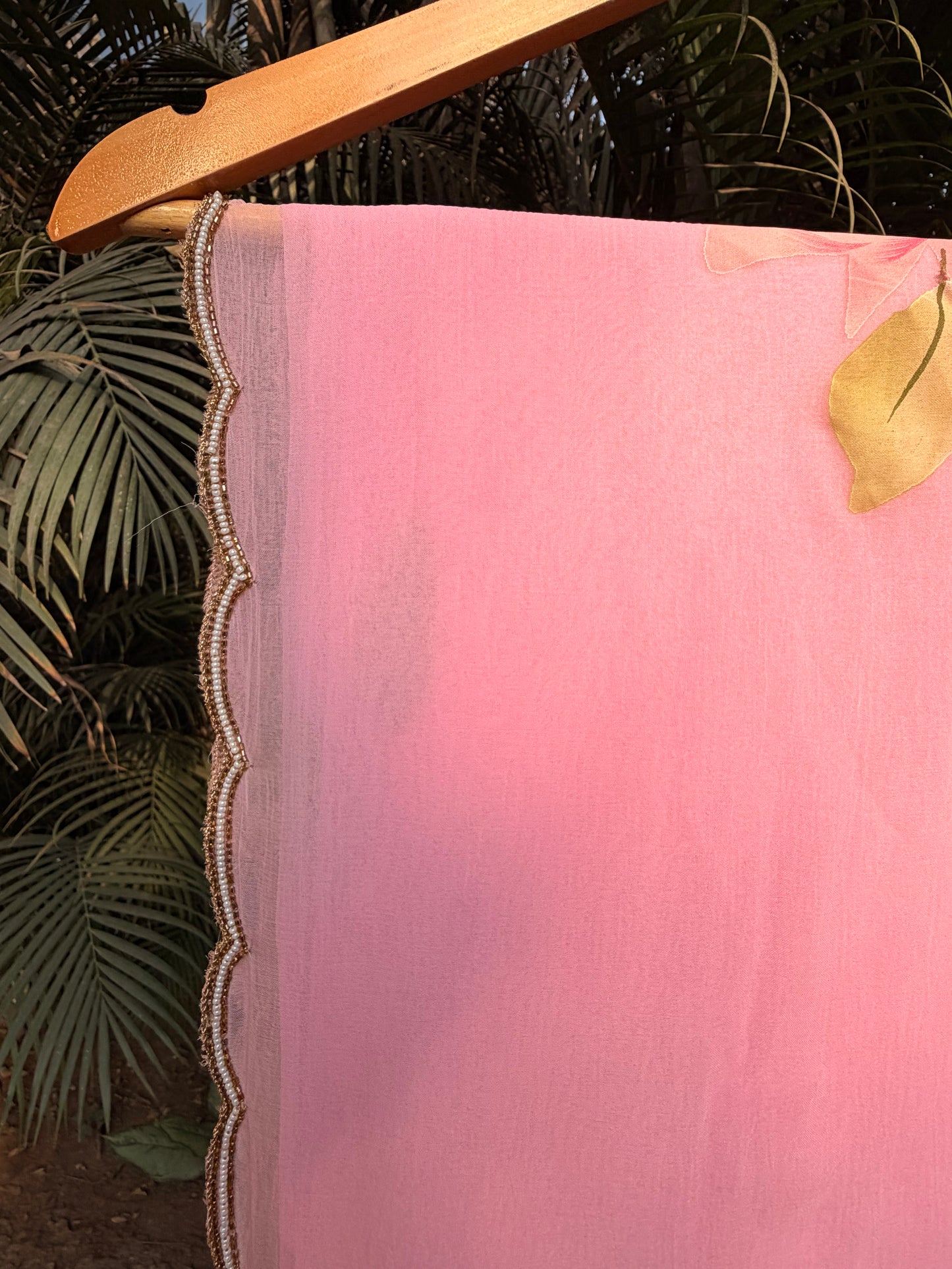 Blush Petal Hand-Painted & Hand-Embroidered Pure Chiffon Saree