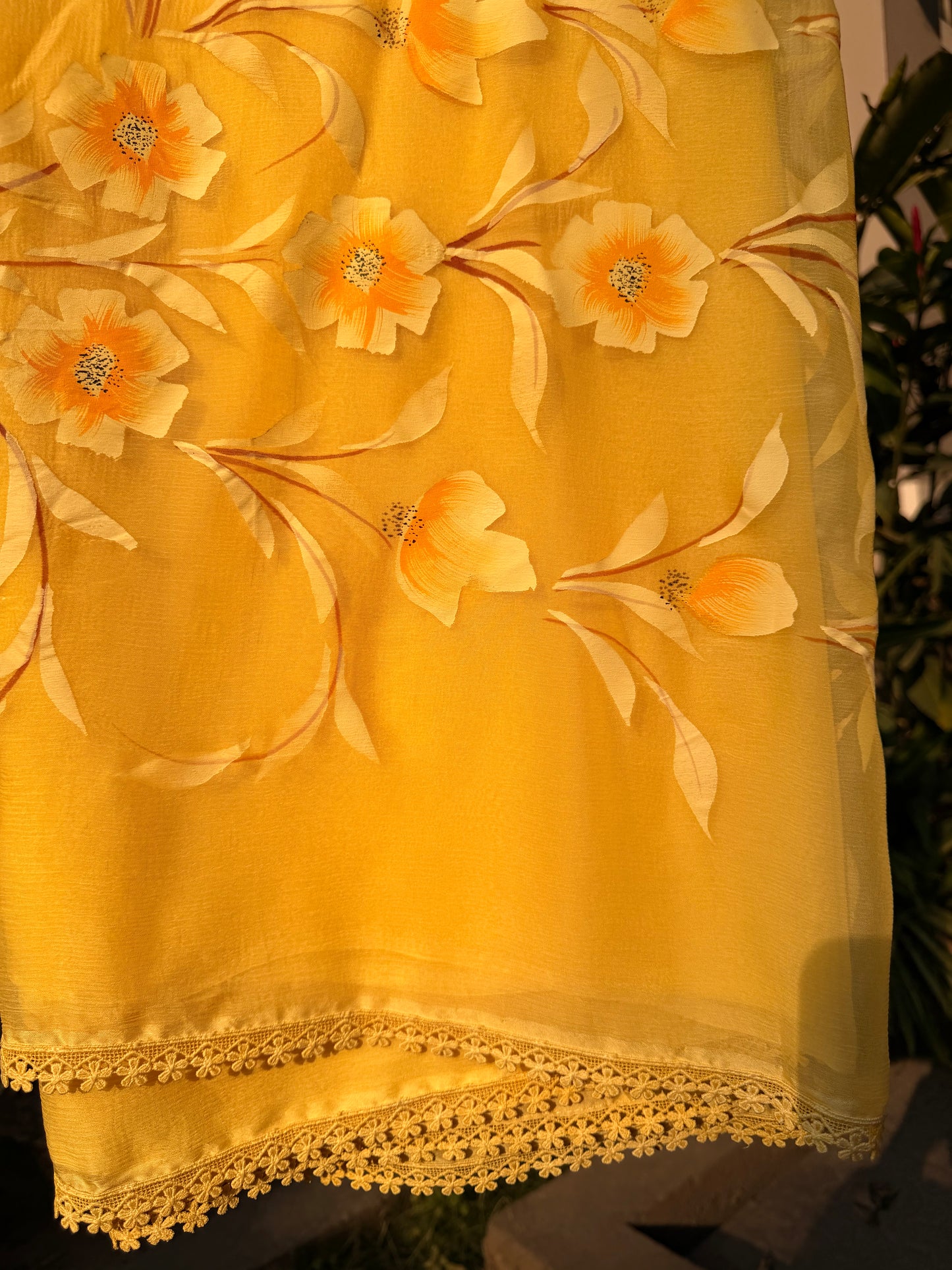 Sunlit Bloom Hand-Painted Pure Chiffon Saree