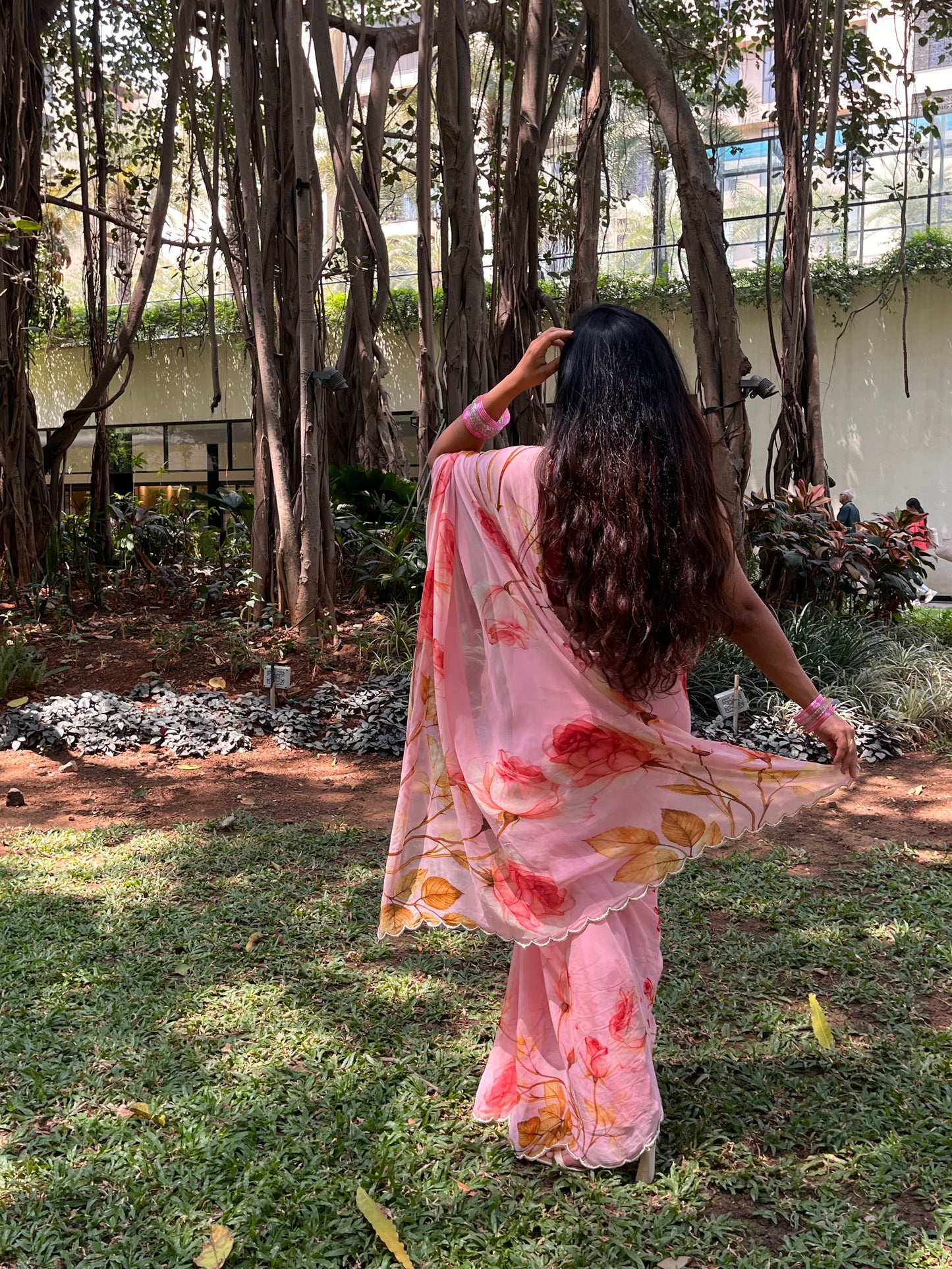 Rosé Bloom Hand-Embroidered Pure Chiffon Saree